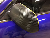 Mirror wrap in carbon fibler with reflective yellow trim on Audi s4 B5 Stage III